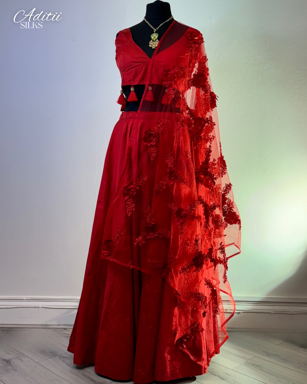 Red Taffeta Lengha