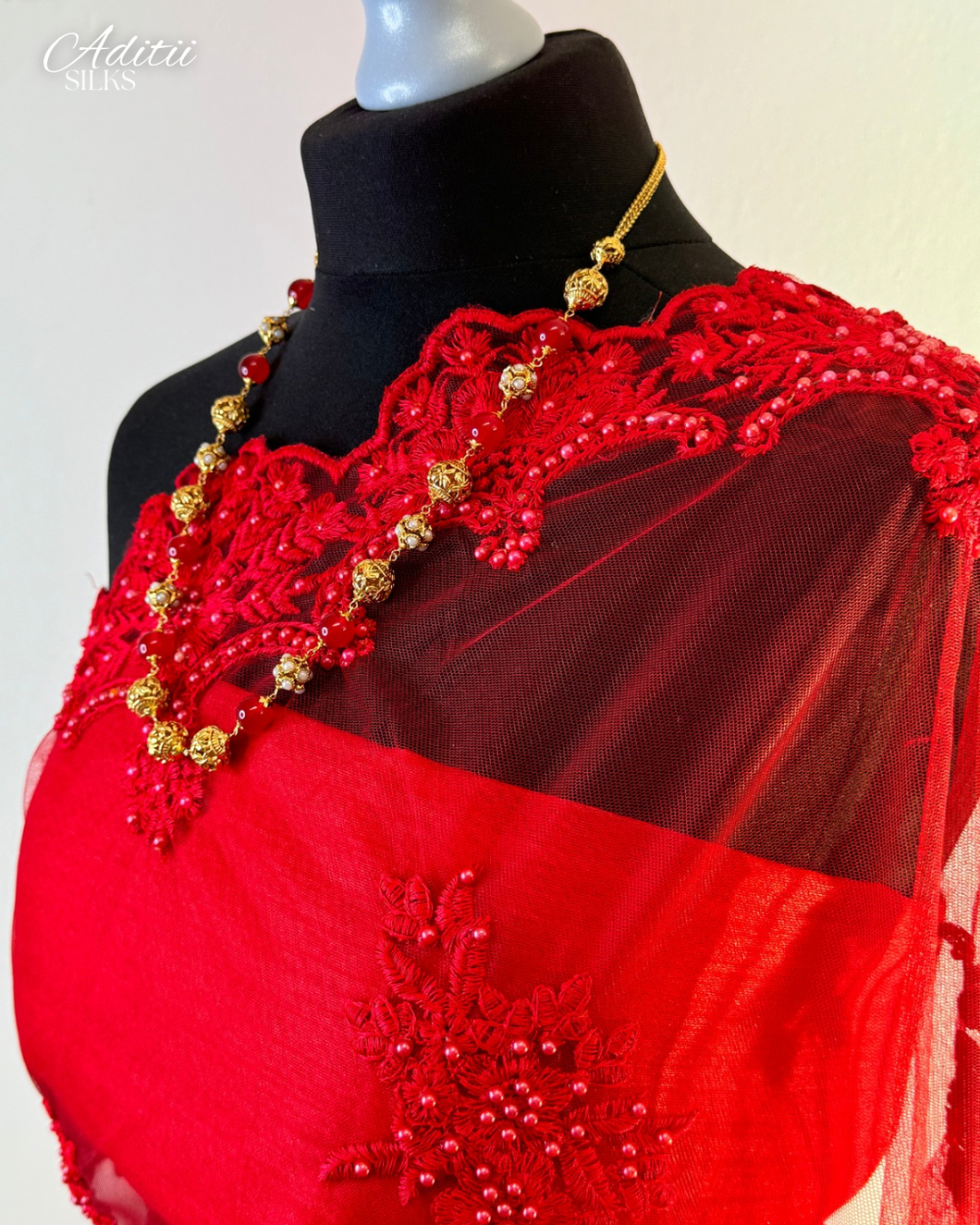 Red Floral Applique Sari