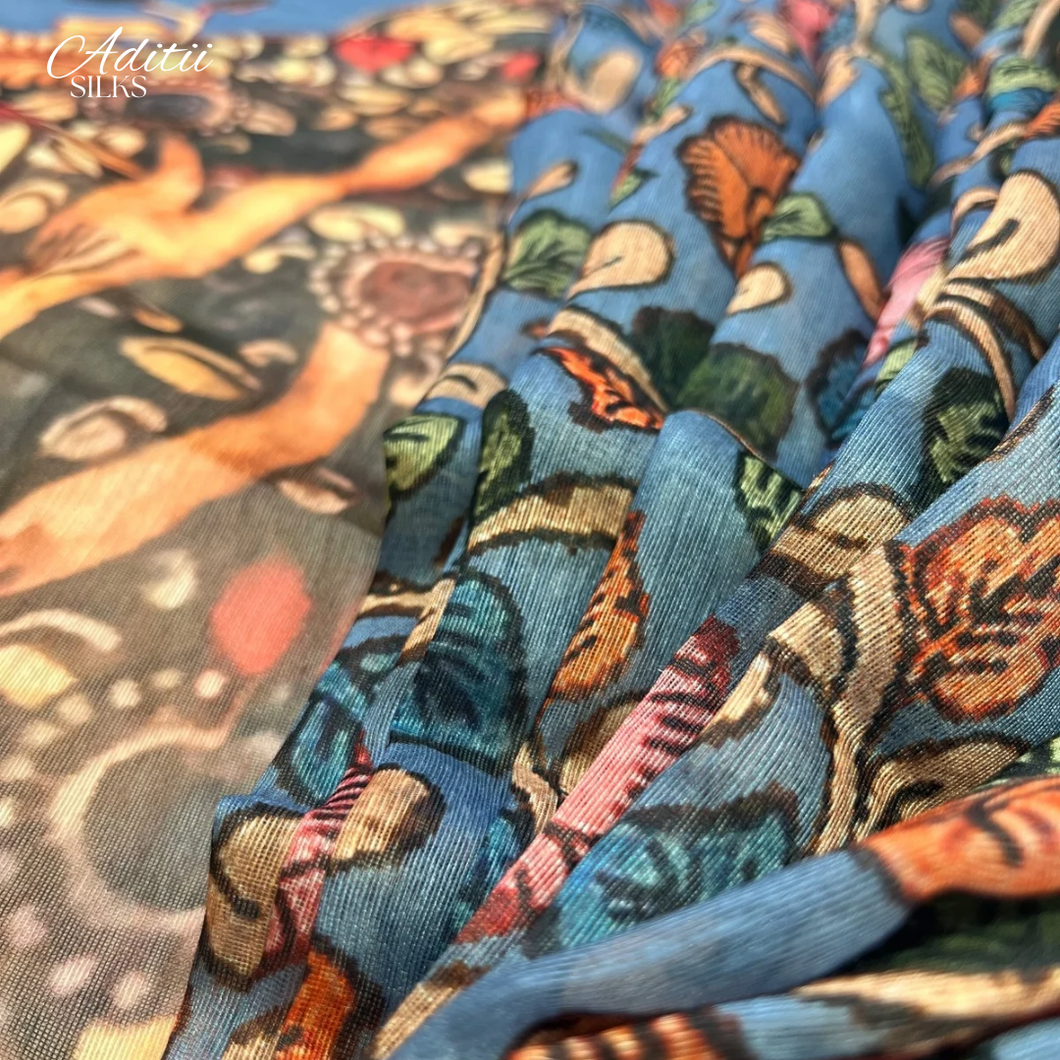 Soft Linen Kalamkari Print Saree